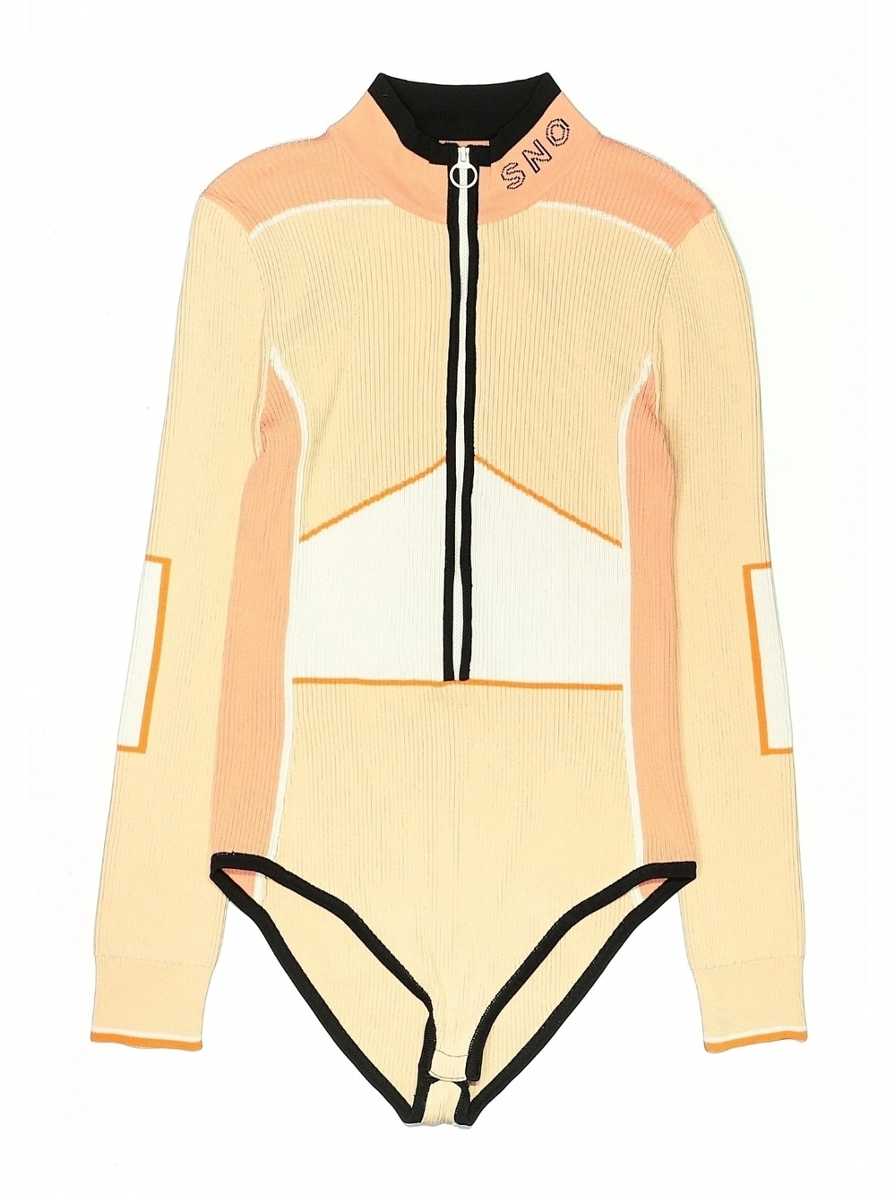 Topshop Peach, Cream & Black Long-Sleeve Zip Ski Bodysuit